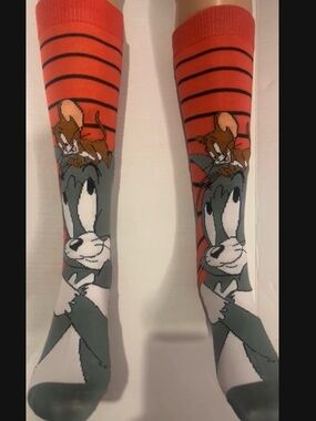 NWT Tom and Jerry Knee-High Cartoon Socks - Orange & Gray